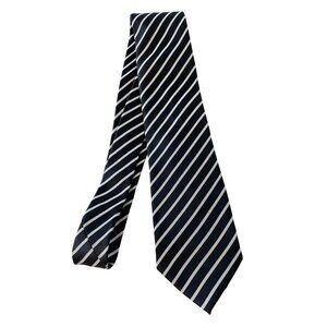 Donald J Trump Signature Collection Mens Neck Tie Black White Stripes 100% Silk